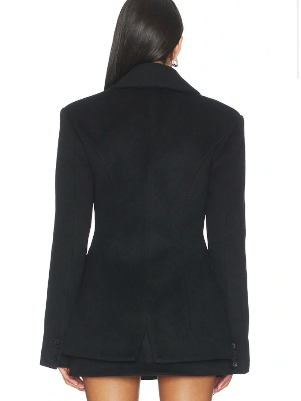 Lovers and Friends Black Wool Tailored Double-Breasted Women's Blazer Coat